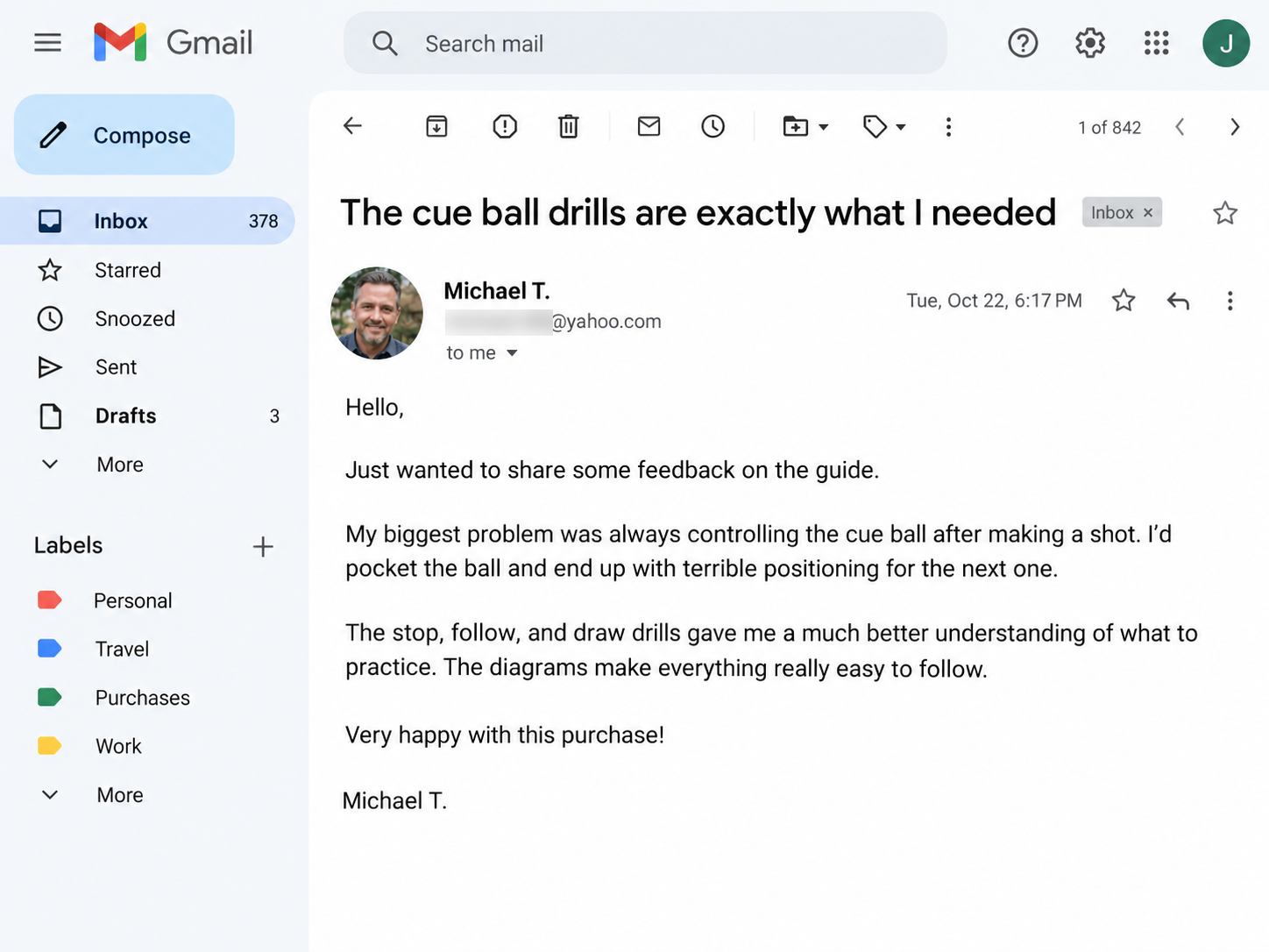 Email from a reader: the cue ball drills are exactly what he needed